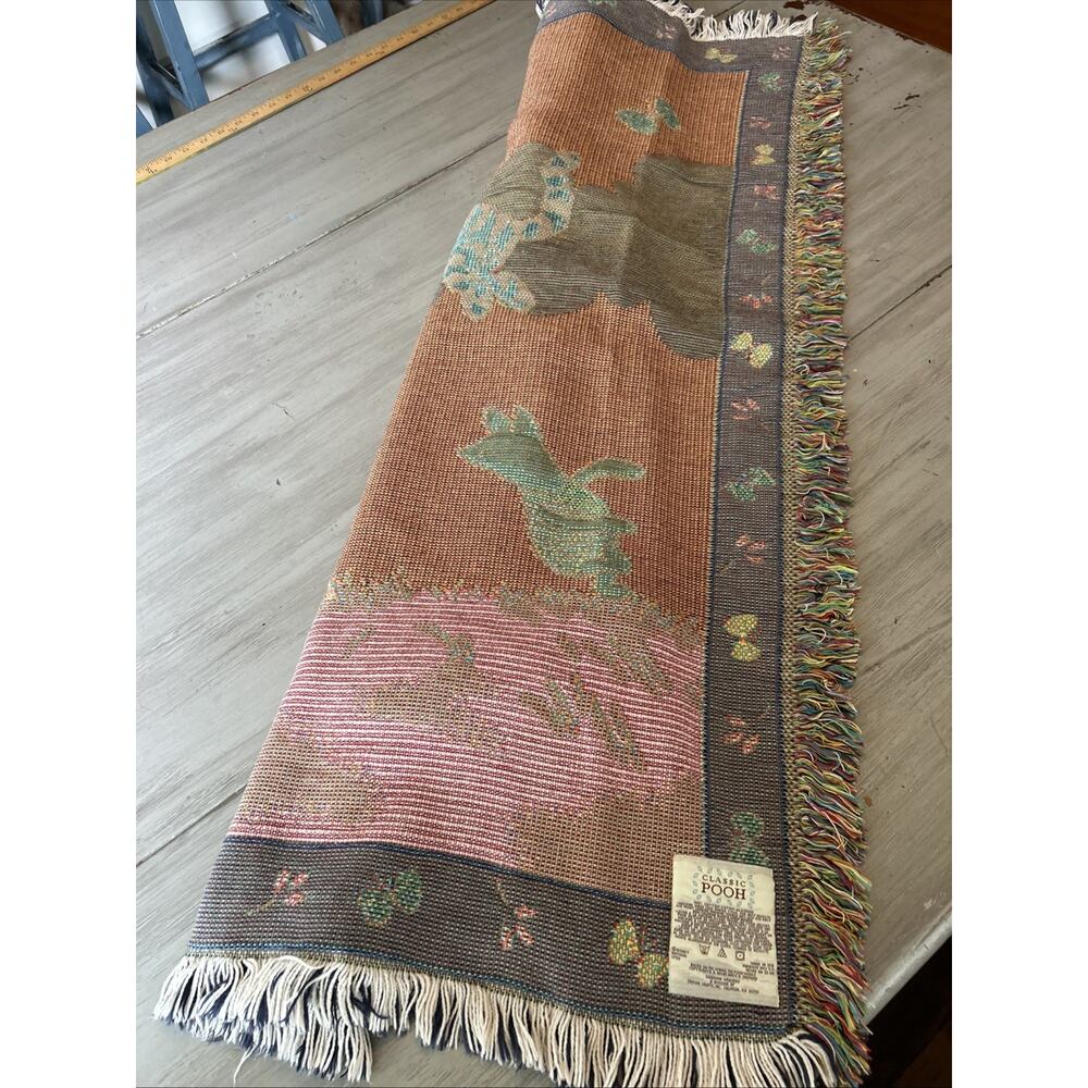 Vtg Disney Classic Pooh Woven Tapestry Throw Blanket Christopher Robin 49”x46” - Picture 8 of 9